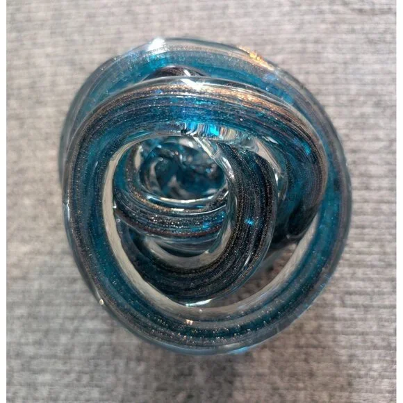 Art Glass Murano-Style Twisted/Infinity Knot Sculpture, Blue/Teal & Silver - Picture 4 of 4